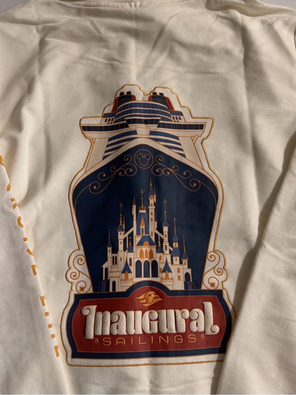 Disney Cream Long-Sleeve Tee with Navy and Gold Castle Cruise Graphic